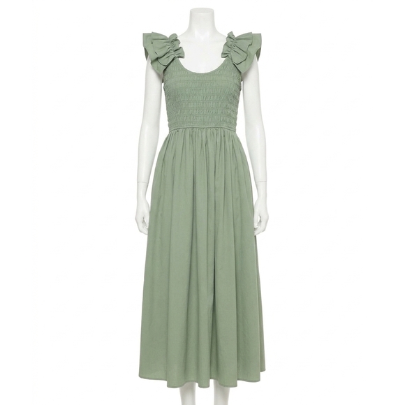 ENTRO Dresses & Skirts - NEW ENTRO smocked midi dress in sage